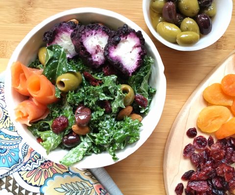 Kale Salad with Lemon Yogurt Dressing via LizsHealthyTable.com
