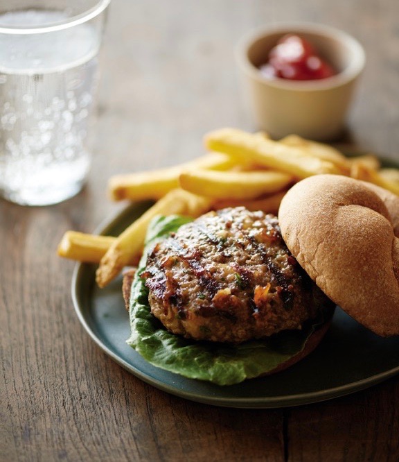 Cheddar Chive Burgers via LizsHealthyTable.com