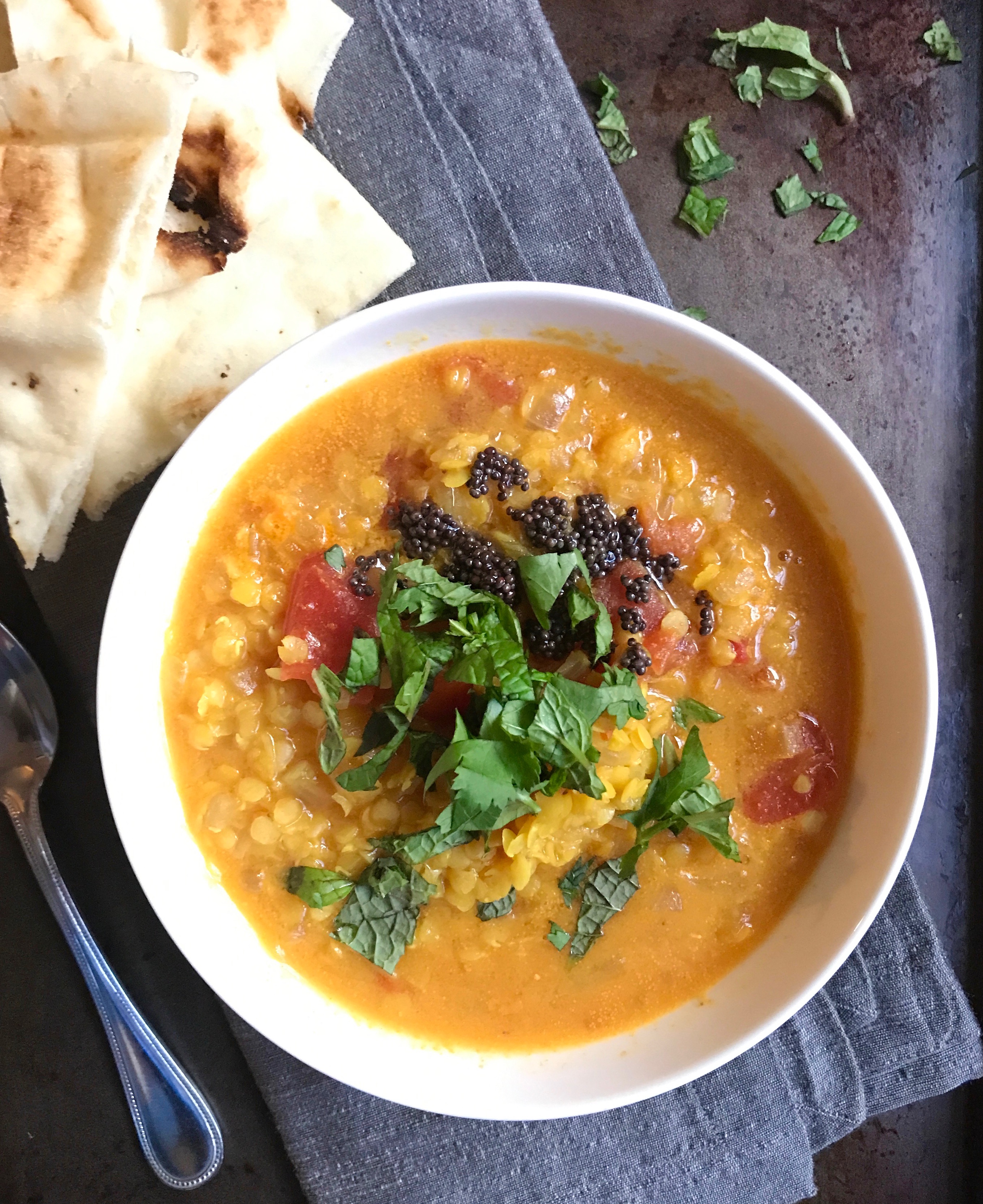 Indian Lentil and Tomato Dal via LizsHealthyTable.com