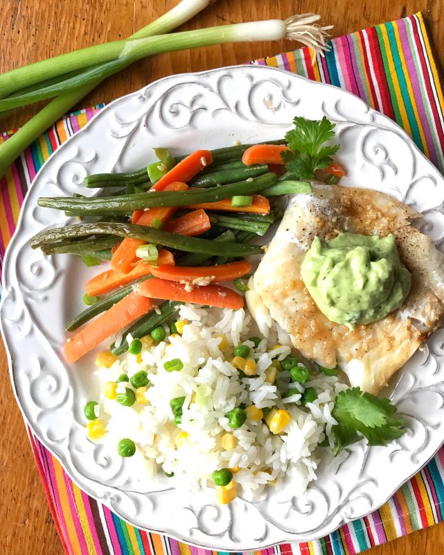 Cod, Carrot and Green Bean Foil Packets with lime avocado sauce via LizsHealthyTable.com