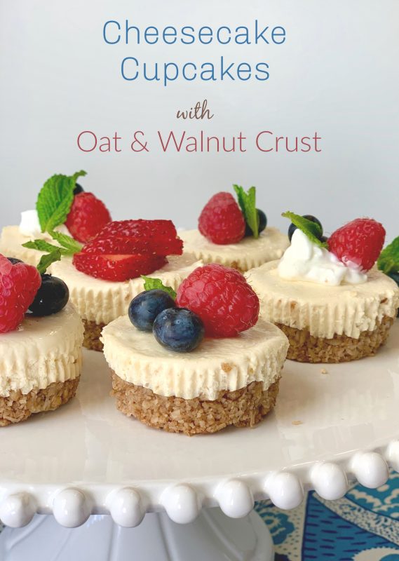 Cheesecake Cupcakes with Oat & Walnut Crust | Gluten Free via lizshealthytable.com