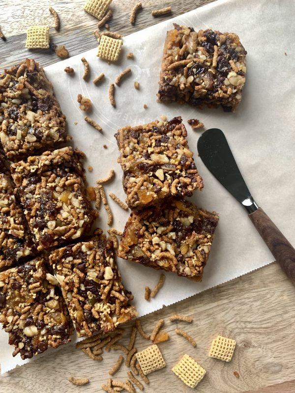 Homemade Fiber One Cereal Bars with Walnuts and Dried Fruit via LizsHealthyTable.com