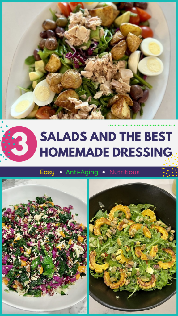 3 Salads and the BEST Homemade Olive Oil & Lemon Salad Dressing Recipe