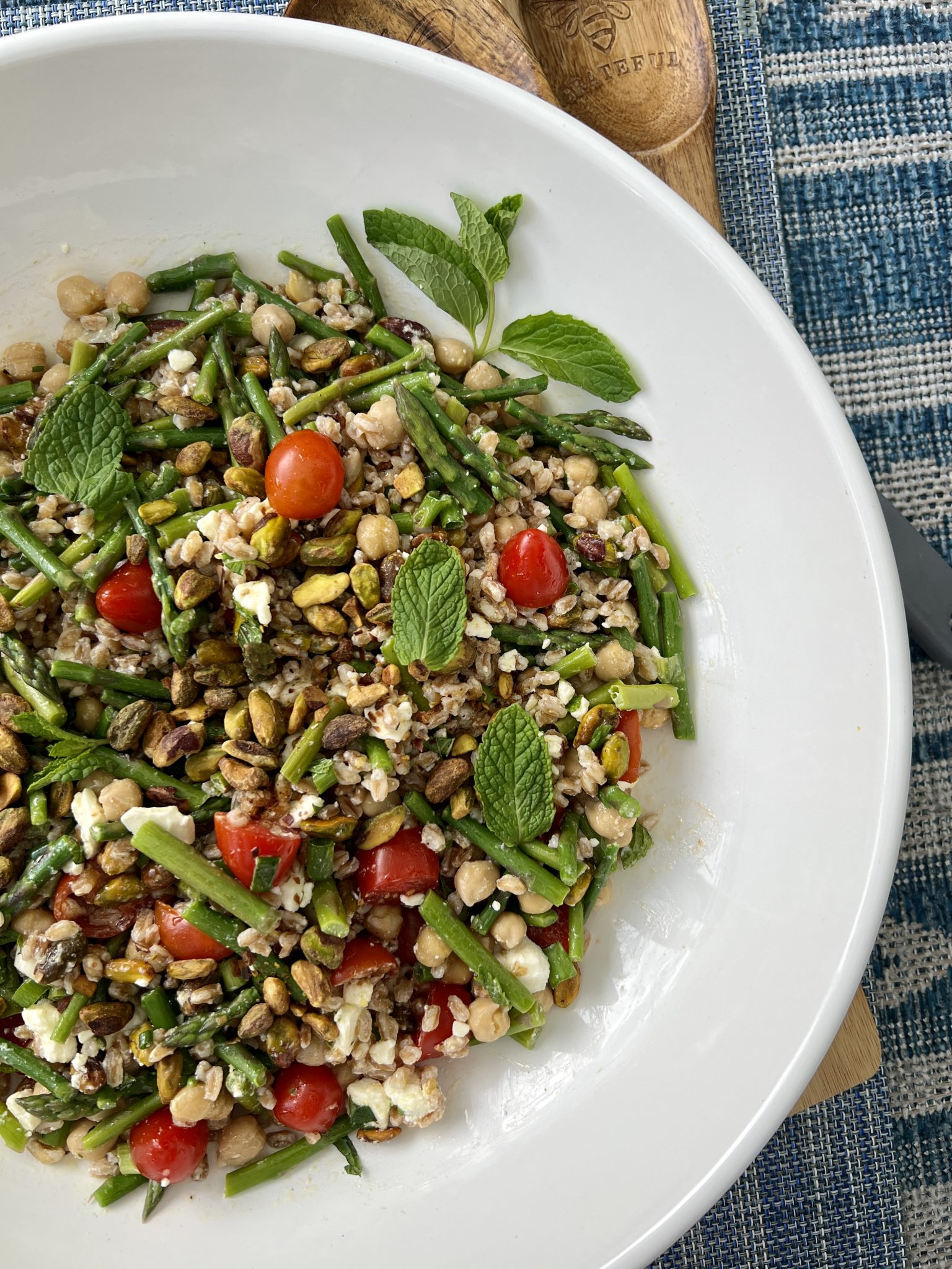 Mediterranean Farro Salad with Pistachios, Asparagus, and Mint National Nutrition Month